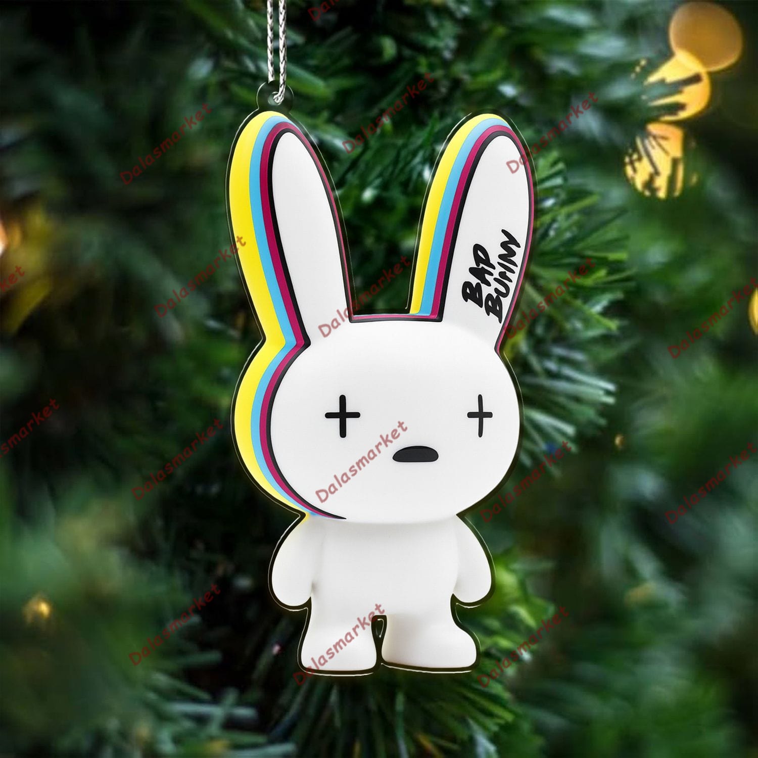 Bad Bunny Rainbow-Outline Bunny Logo Christmas Ornament 4