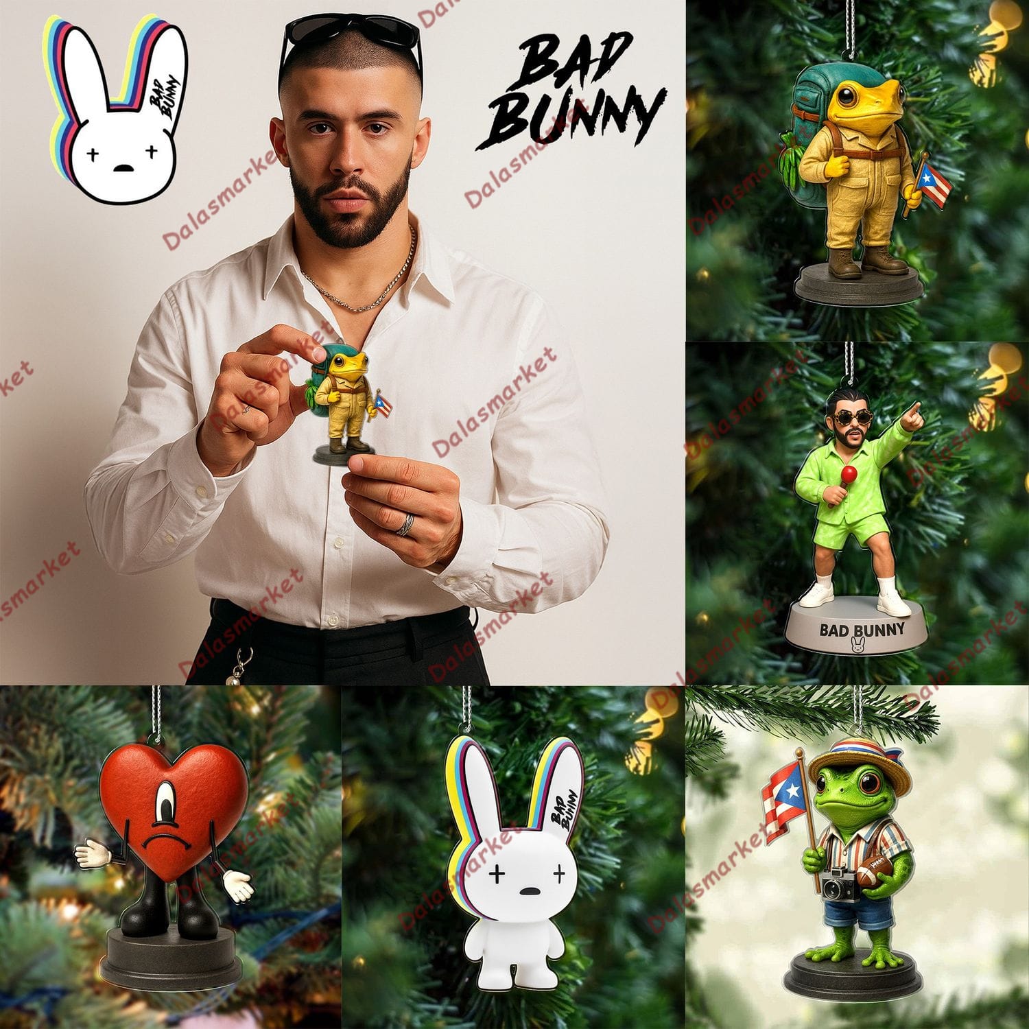 Bad Bunny Rainbow-Outline Bunny Logo Christmas Ornament