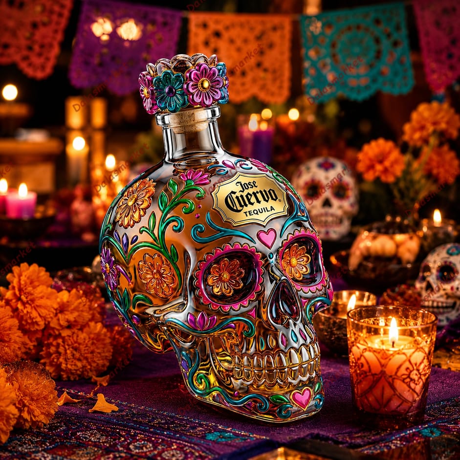 Day of the Dead Inspired 2026 Skull Tequila Bottle