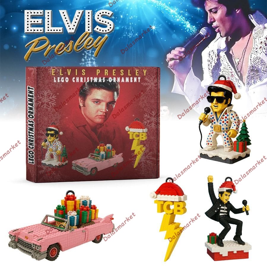 Elvis Presley Santa Jumpsuit Lego-Style Ornament Set 2