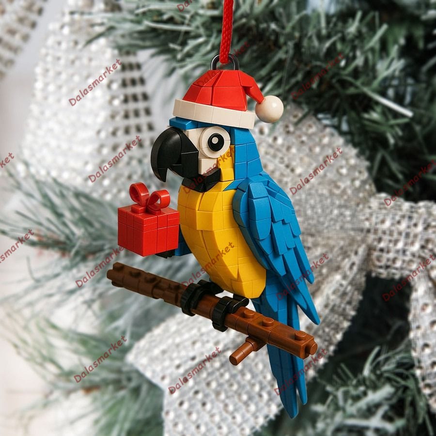 Jimmy Buffett Santa Hat Parrot and Wave Lego-Style Christmas Ornament 2