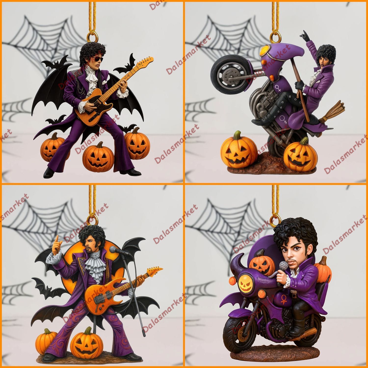 Prince Purple Costume Bat Wings Halloween Ornament Set 2