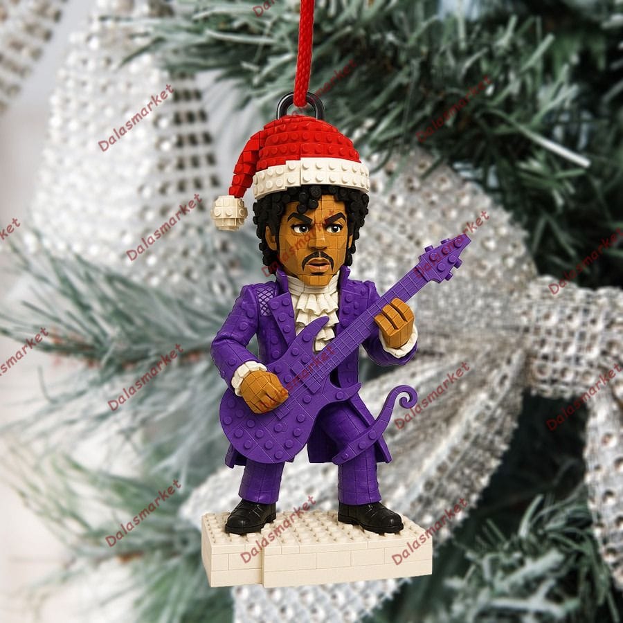 Prince Purple Rain Iconic Symbol And Santa Hat Lego-Style Christmas Ornament Set 3