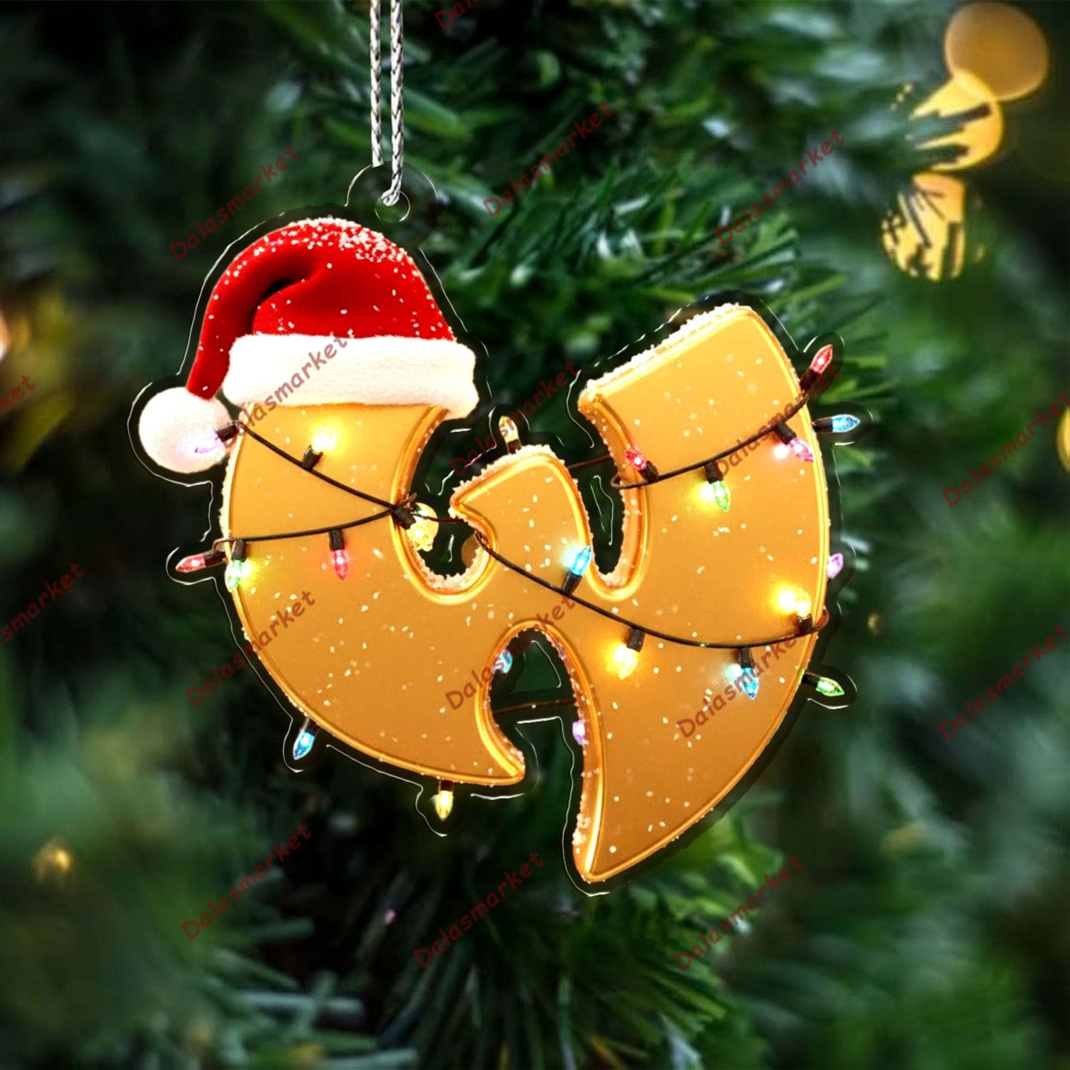 Wu-Tang Gold Logo Santa Hat And Lights Christmas Ornaments 2