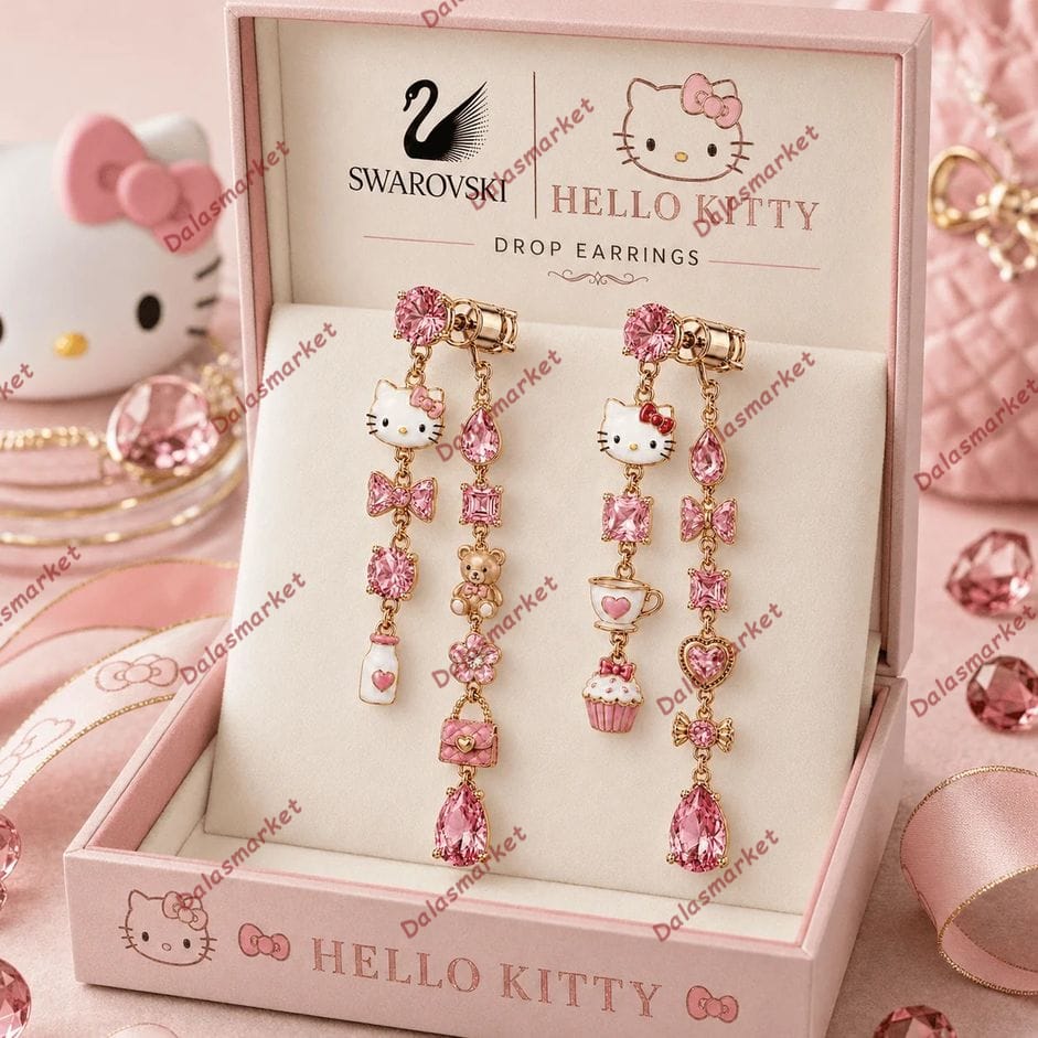 Hello Kitty Pink Crystal Dangle Earrings 2