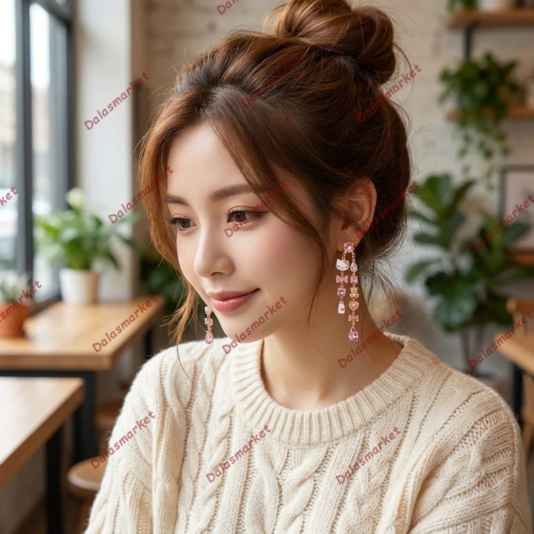 Hello Kitty Pink Crystal Dangle Earrings